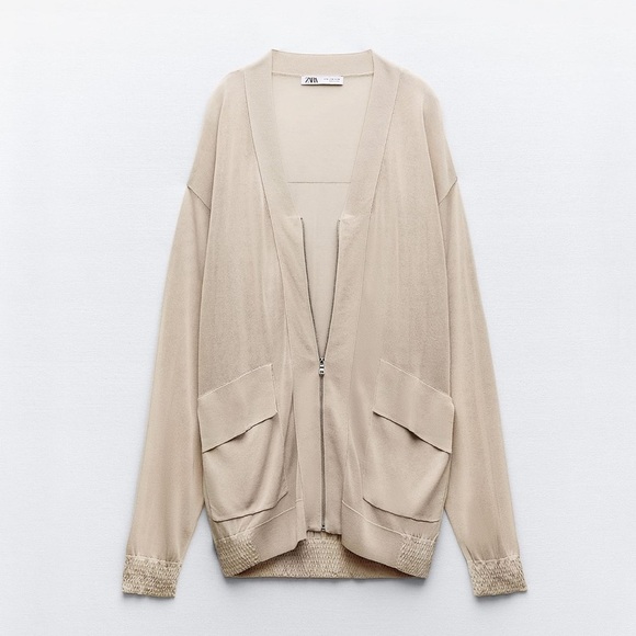 NWT ZARA SEMI-SHEER BOMBER CARDIGAN SIZE S - Picture 1 of 1